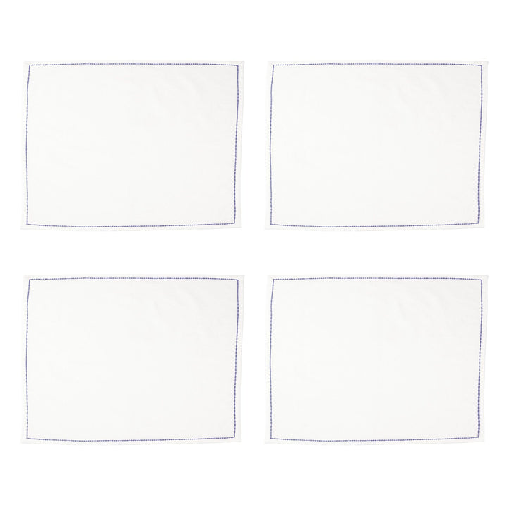 Cotone Linens Ivory Placemats with Cobalt Stitching - Set of 4