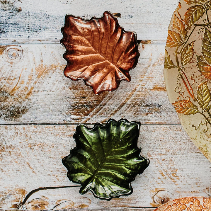 Autunno Glass Figural Leaf Canape Plates - Set of 4