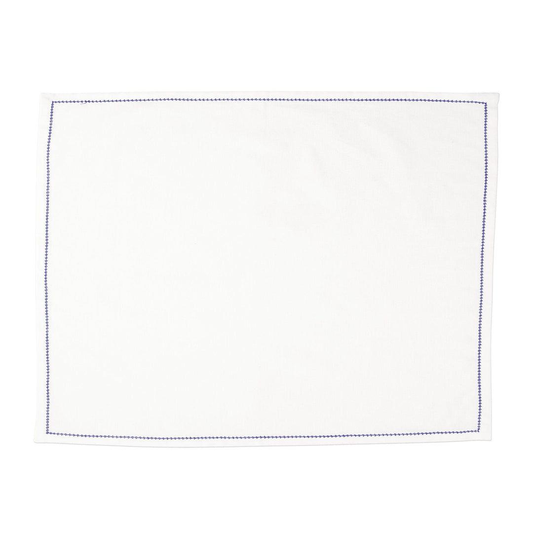 Cotone Linens Ivory Placemats with Cobalt Stitching - Set of 4