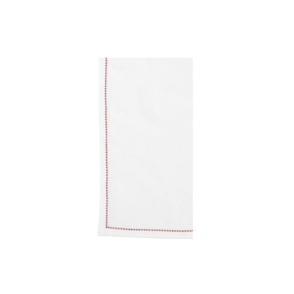 Cotone Linens Ivory Napkins with Red Stitching - Set of 4