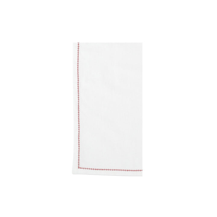 Cotone Linens Ivory Napkins with Red Stitching - Set of 4