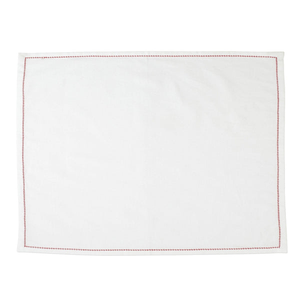 Cotone Linens Ivory Placemats with Red Stitching - Set of 4