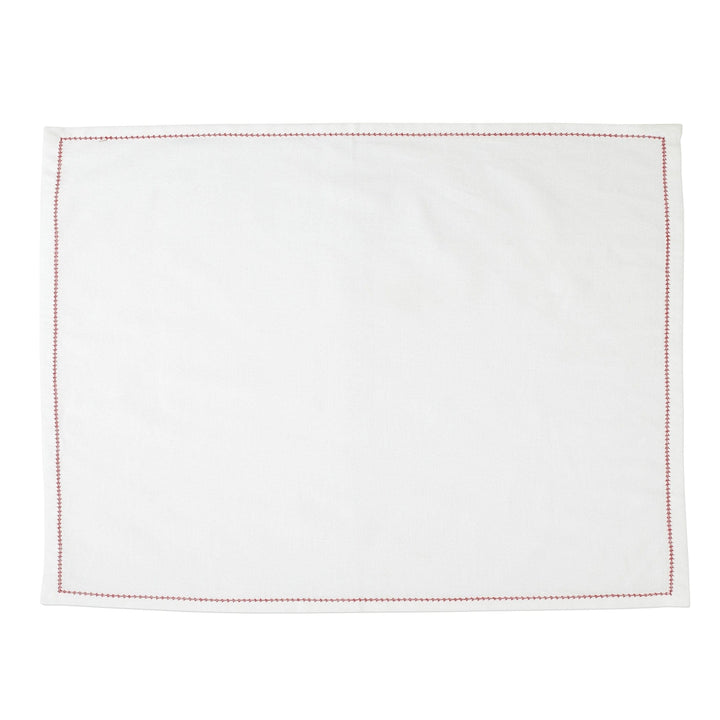 Cotone Linens Ivory Placemats with Red Stitching - Set of 4