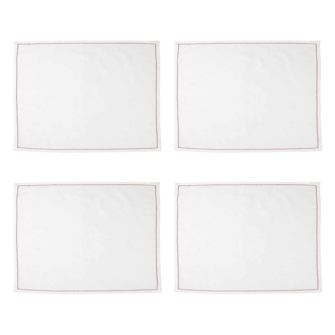 Cotone Linens Ivory Placemats with Red Stitching - Set of 4