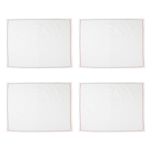 Cotone Linens Ivory Placemats with Red Stitching - Set of 4