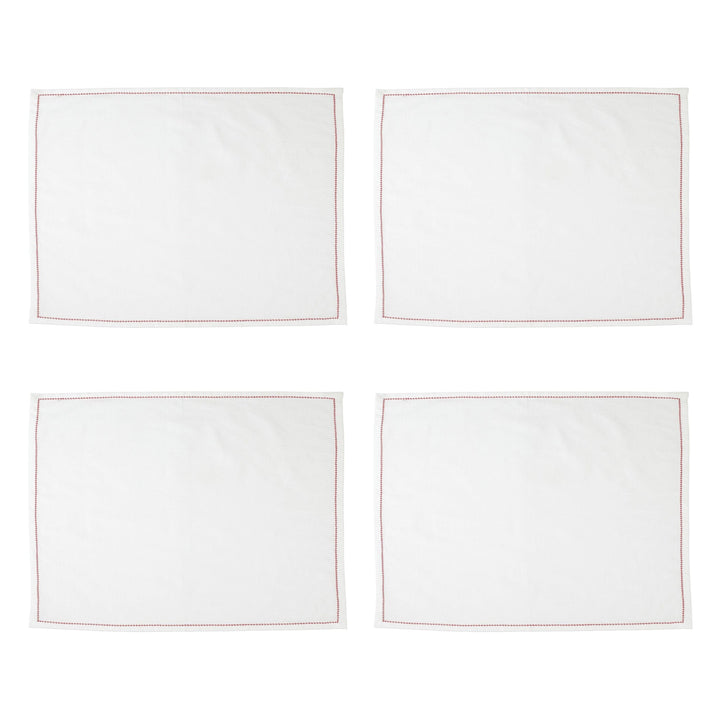 Cotone Linens Ivory Placemats with Red Stitching - Set of 4