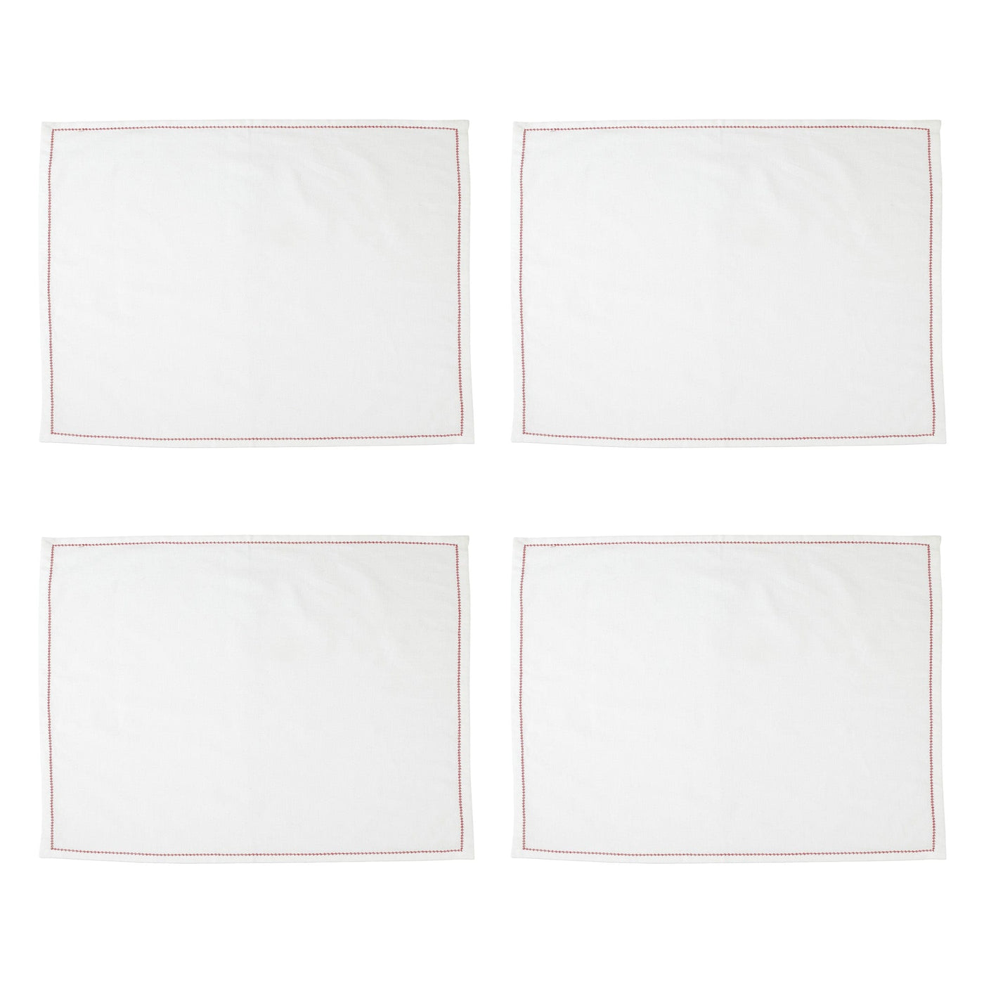 Cotone Linens Ivory Placemats with Red Stitching - Set of 4