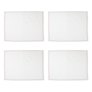 Cotone Linens Ivory Placemats with Red Stitching - Set of 4