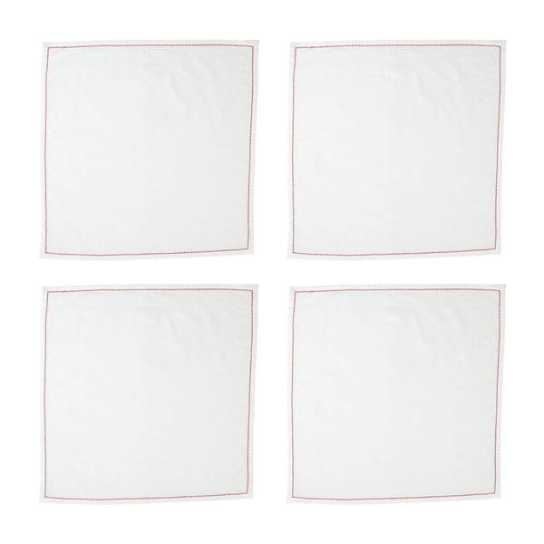 Cotone Linens Ivory Napkins with Red Stitching - Set of 4