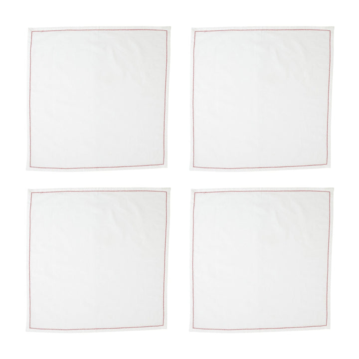 Cotone Linens Ivory Napkins with Red Stitching - Set of 4