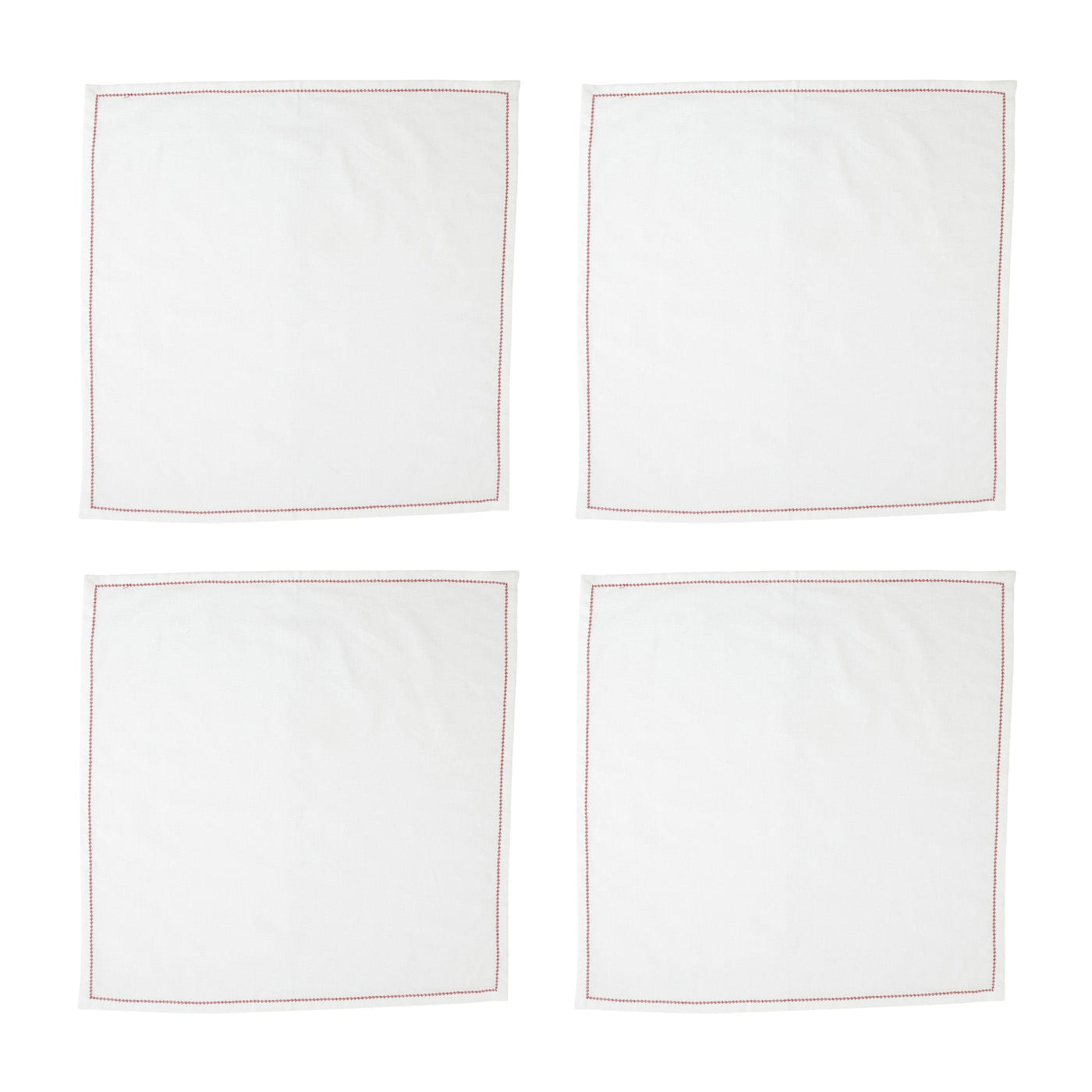 Cotone Linens Ivory Napkins with Red Stitching - Set of 4