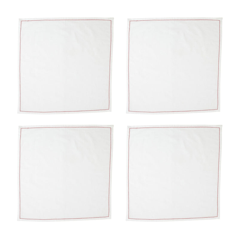 Cotone Linens Ivory Napkins with Red Stitching - Set of 4