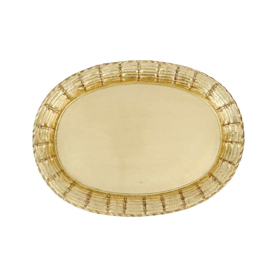 Florentine Wooden Accessories Gold Basketweave Large Oval Tray