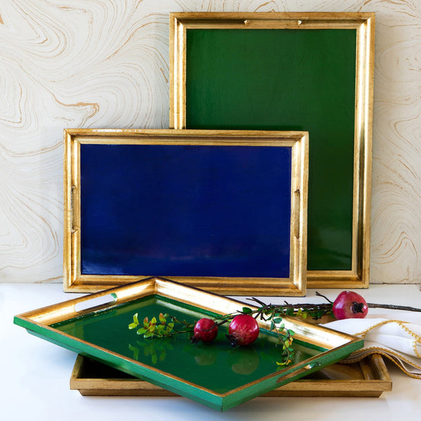 Florentine Wooden Accessories Green & Gold Large Rectangular Tray