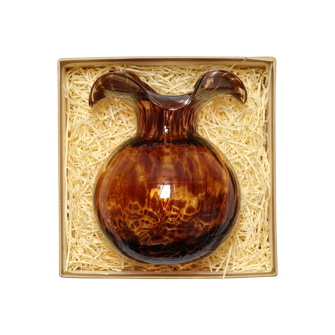 Hibiscus Glass Brown Tortoiseshell Bud Vase