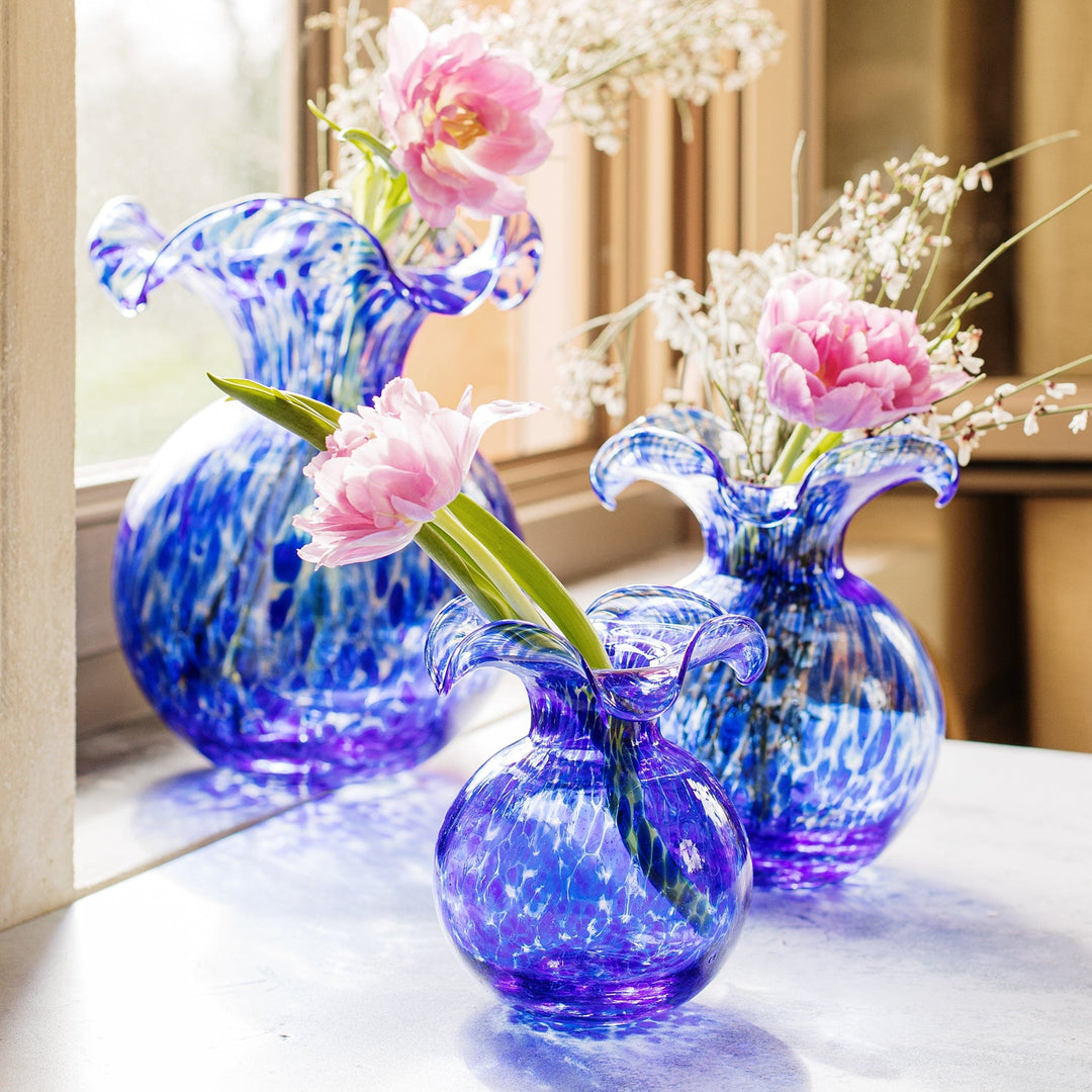 Hibiscus Glass Cobalt Tortoiseshell Medium Fluted Vase