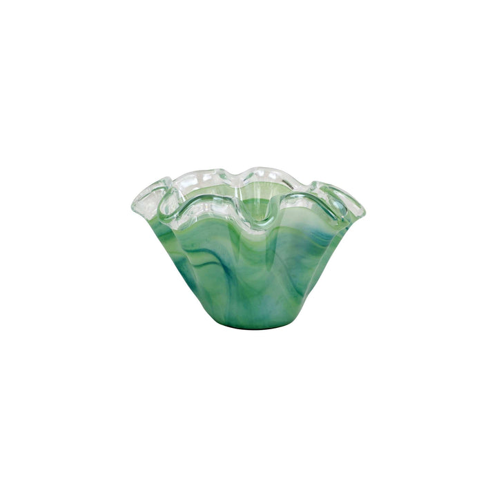 Onda Glass Green Petite Ruffled Bowl