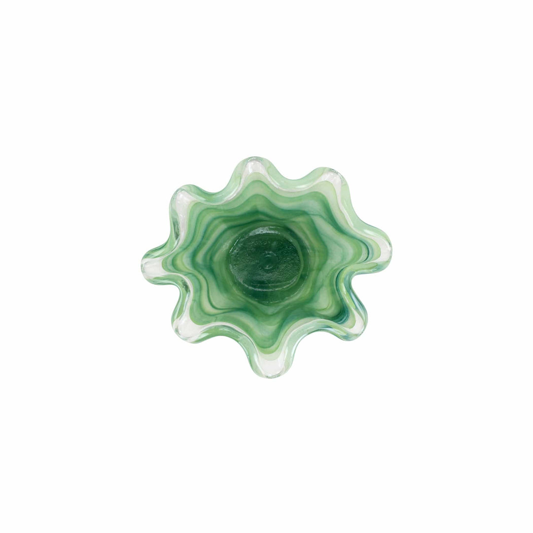 Onda Glass Green Petite Ruffled Bowl