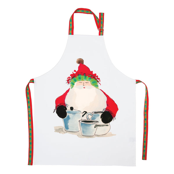 Scandinavian Christmas Butcher's Apron - good Vintage Norwegian Red Baker's Apron - Nisse Family in Wooden Clogs Apron