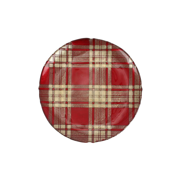 Plaid Glass Red Dinner Plate