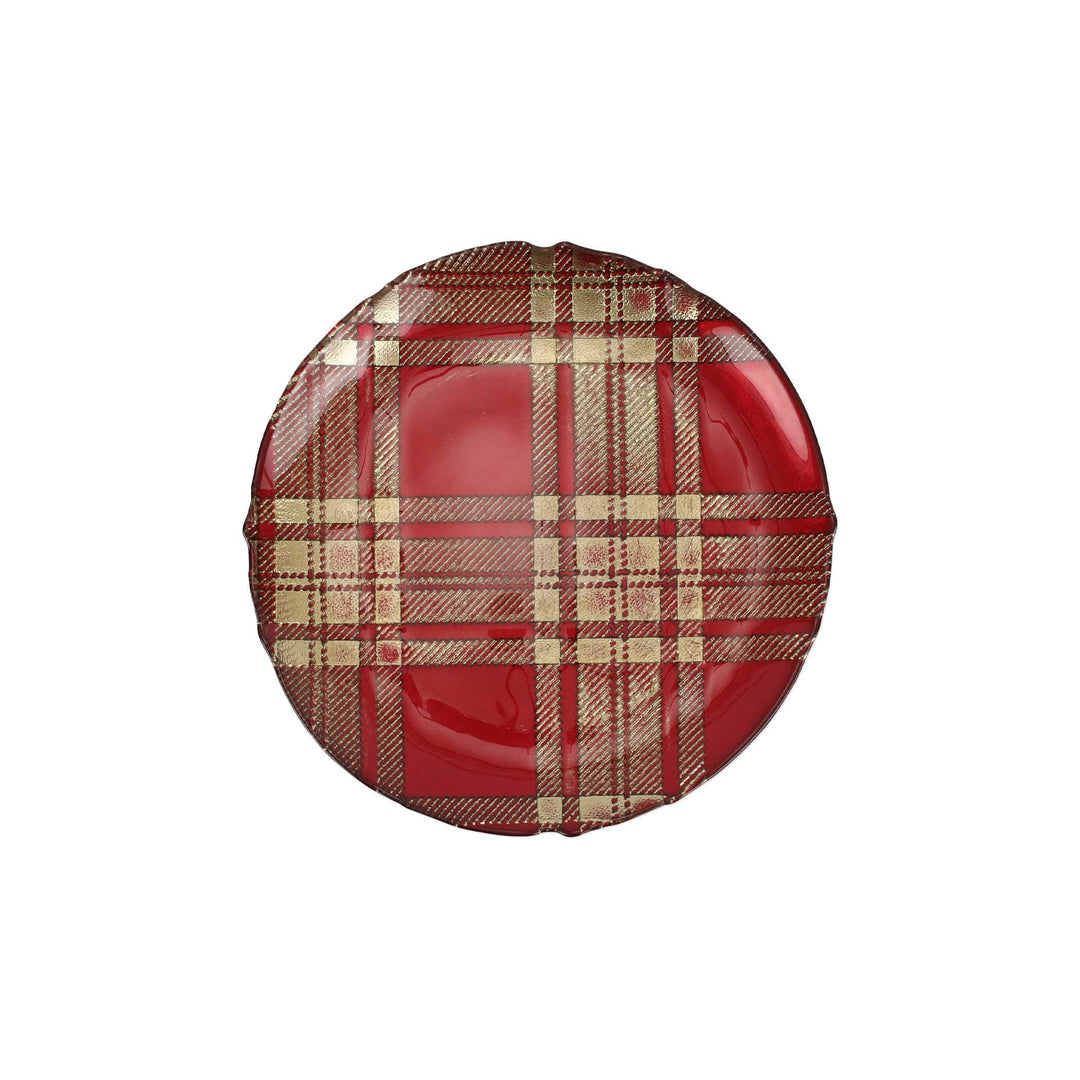 Plaid Glass Red Salad Plate