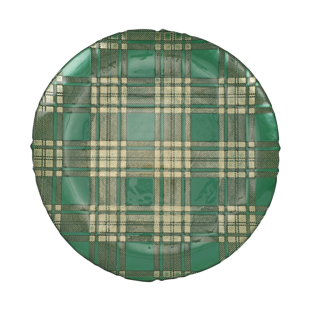 Plaid Glass Green Round Platter