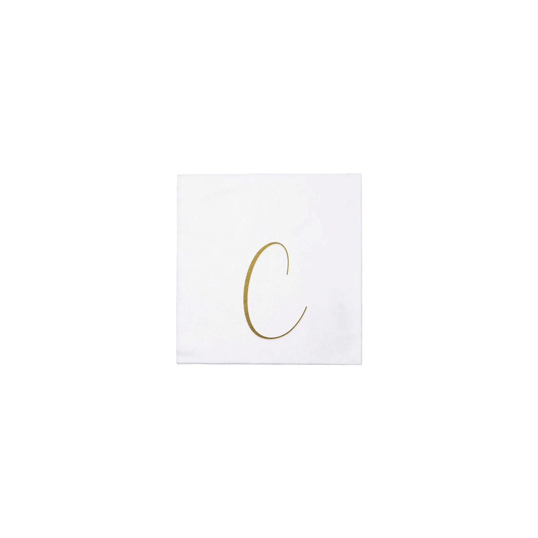 Papersoft Napkins Gold Monogram Cocktail Napkins - C (Pack of 20)