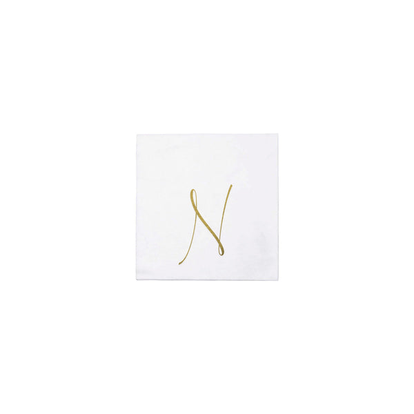 Papersoft Napkins Gold Monogram Cocktail Napkins - N (Pack of 20)