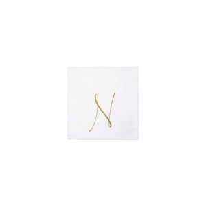 Papersoft Napkins Gold Monogram Cocktail Napkins - N (Pack of 20)