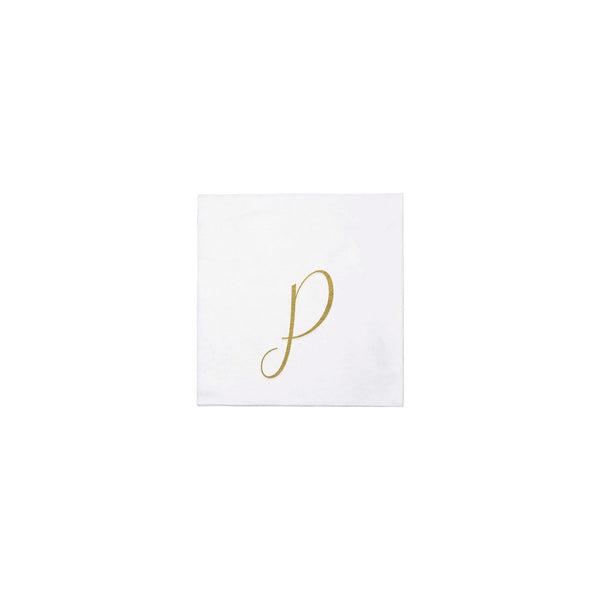 Papersoft Napkins Gold Monogram Cocktail Napkins - P (Pack of 20)