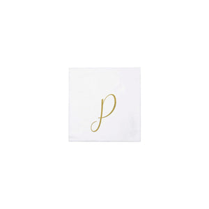 Papersoft Napkins Gold Monogram Cocktail Napkins - P (Pack of 20)