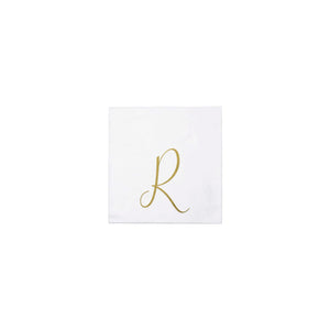 Papersoft Napkins Gold Monogram Cocktail Napkins - R (Pack of 20)