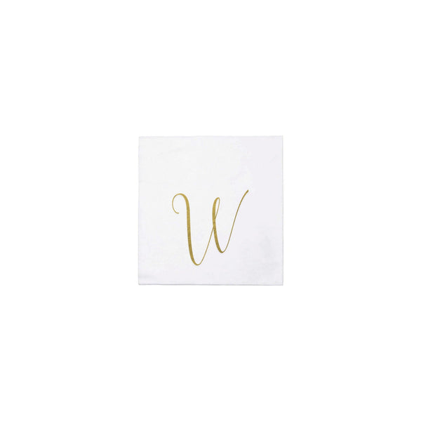 Papersoft Napkins Gold Monogram Cocktail Napkins - W (Pack of 20)