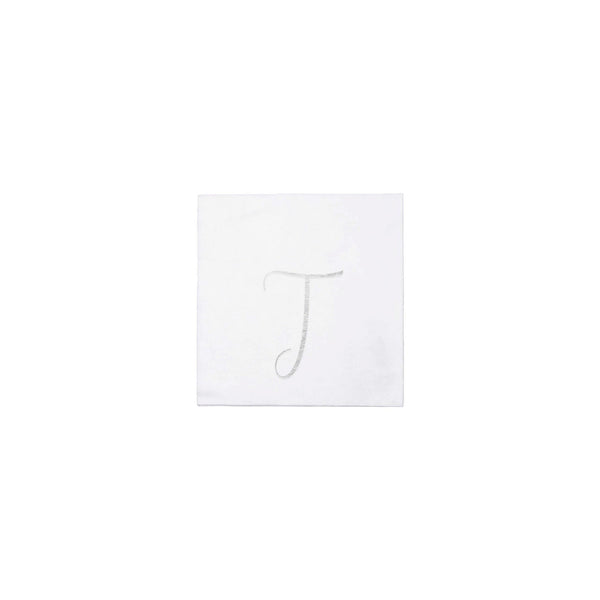 Papersoft Napkins Monogram Cockail Napkins Pack of 20 - T Silver