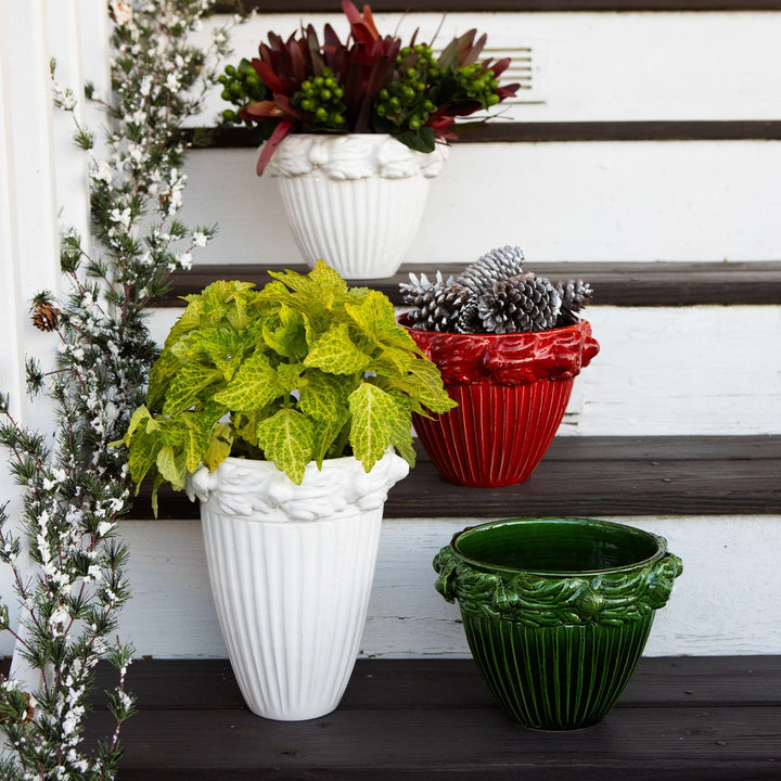 Rustic Garden Red Acanthus Leaf Small Cachepot