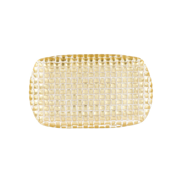 Rufolo Glass Gold Basketweave Rectangular Tray