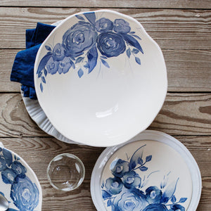 Blue Camellia Deep Serving Bowl