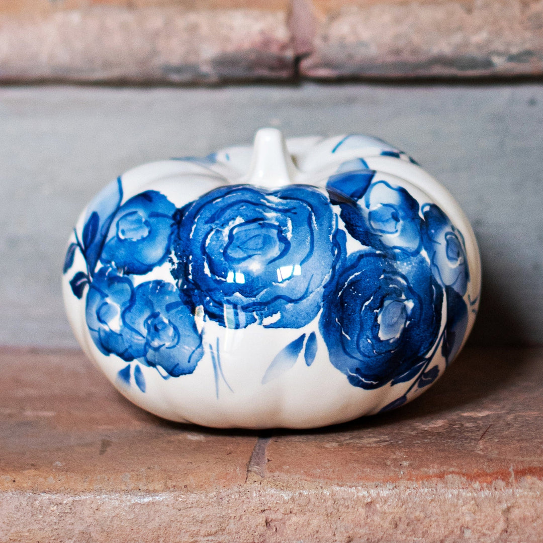 Blue Camellia Small Figural Pumpkin