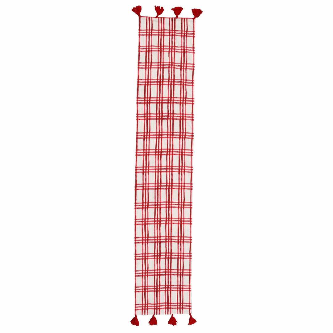 Bohemian Linens Plaid Red/White Runner