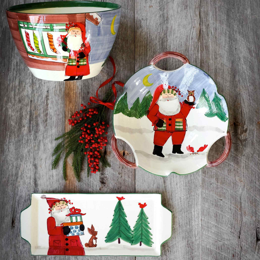 Old St. Nick Large Deep Bowl - Santa with Stockings Alternate View1