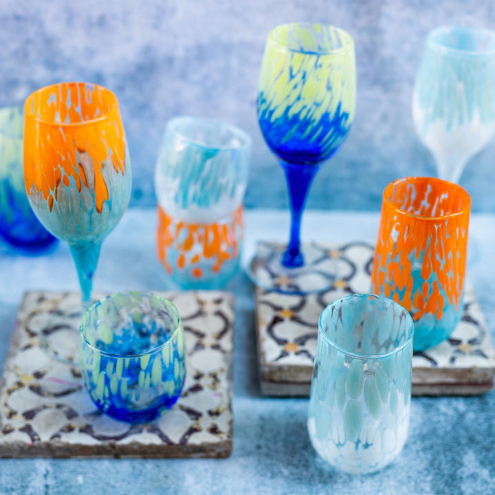 Nuvola Orange and Light Blue Wine Glass