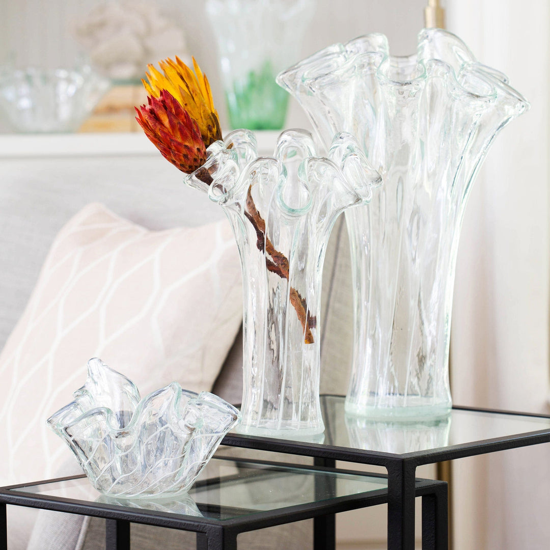 Onda Glass Clear with White Lines Short Vase