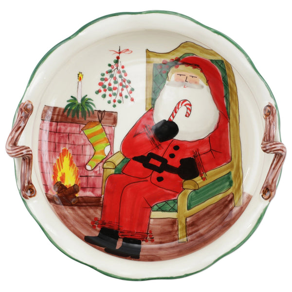 Old St. Nick Handled Scallop Large Bowl w/ Fireplace