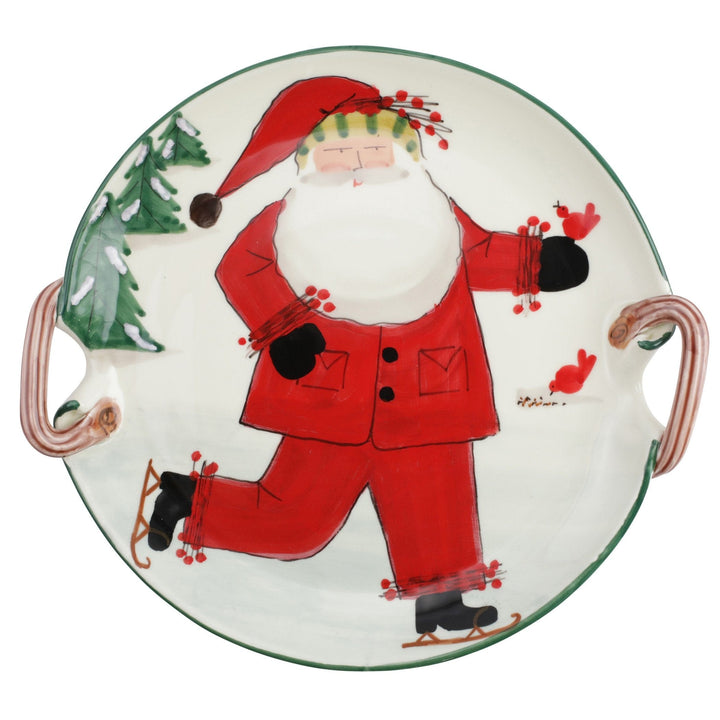 Old St. Nick Handled Round Platter - Ice Skating