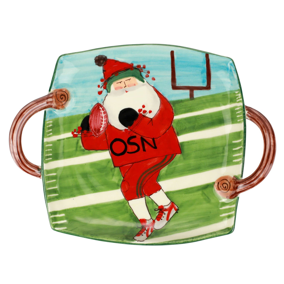 Old St. Nick Football Handled Square Platter