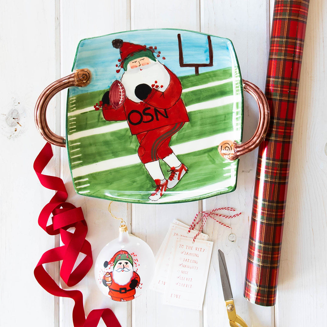 Old St. Nick Football Handled Square Platter