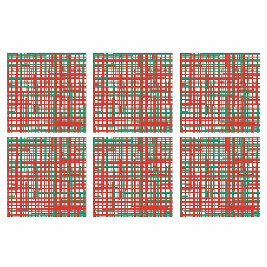 Papersoft Napkins Plaid Green & Red Cocktail Napkins (Pack of 20) - Set of 6