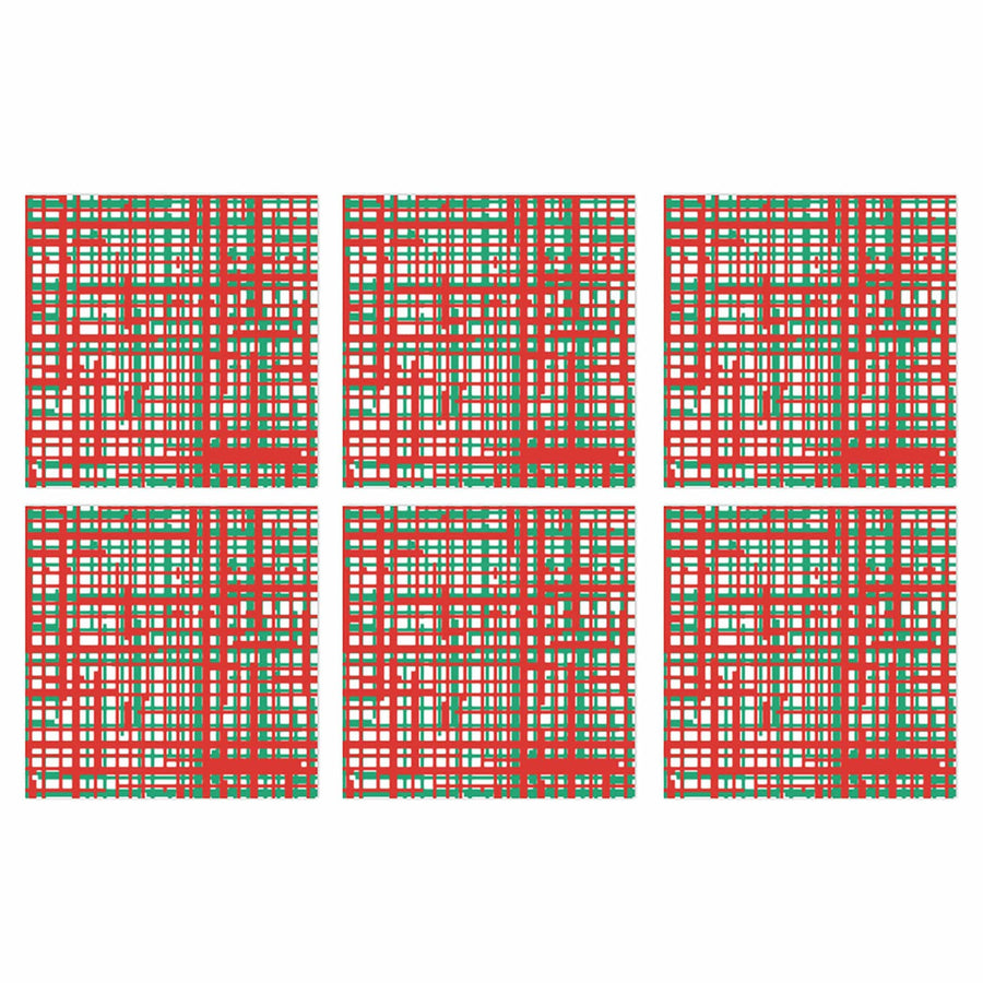 Papersoft Napkins Plaid Green & Red Cocktail Napkins (Pack of 20) - Set of 6