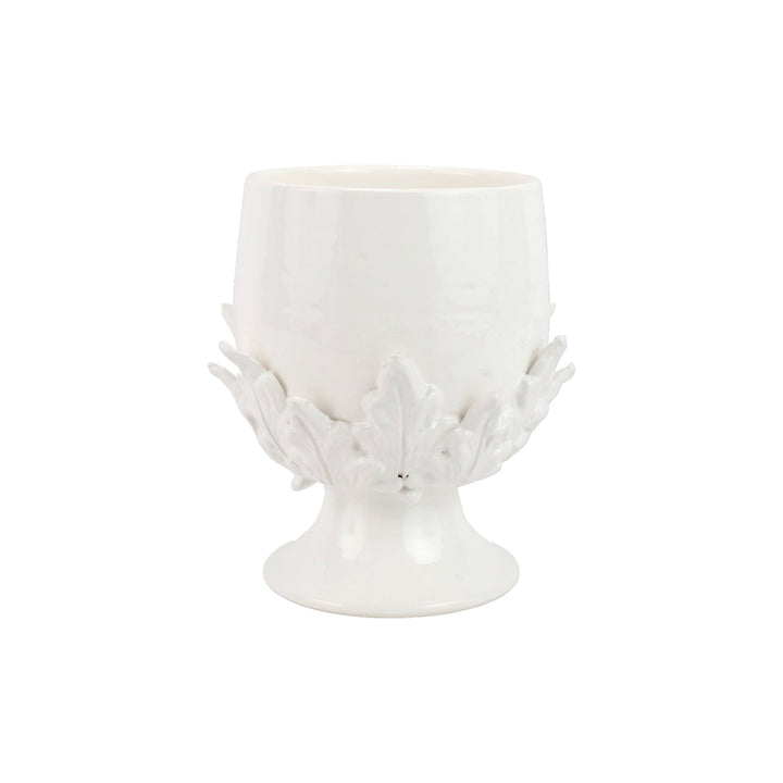 Rustic Garden White Acanthus Leaf Small Footed Cachepot