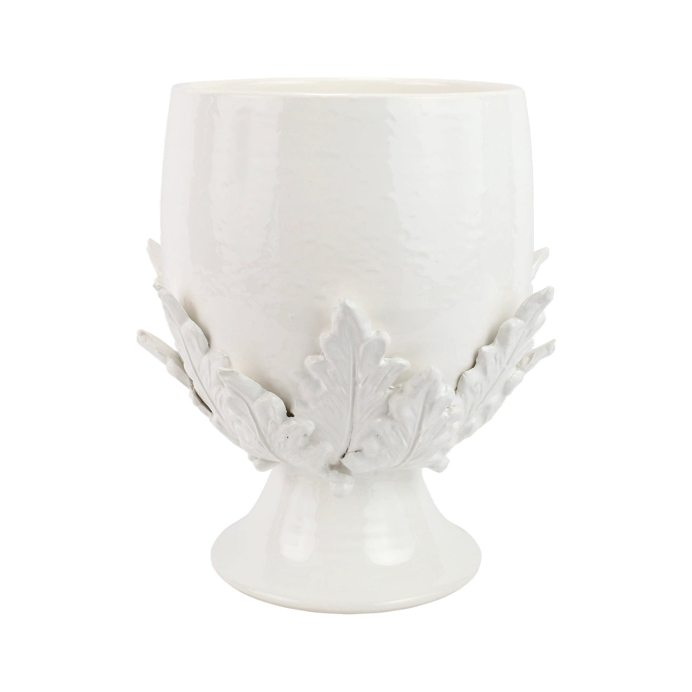 Rustic Garden White Acanthus Leaf Large Footed Cachepot